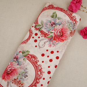 Red Floral Print Muslin Fabric MF-30183 - TradeUNO