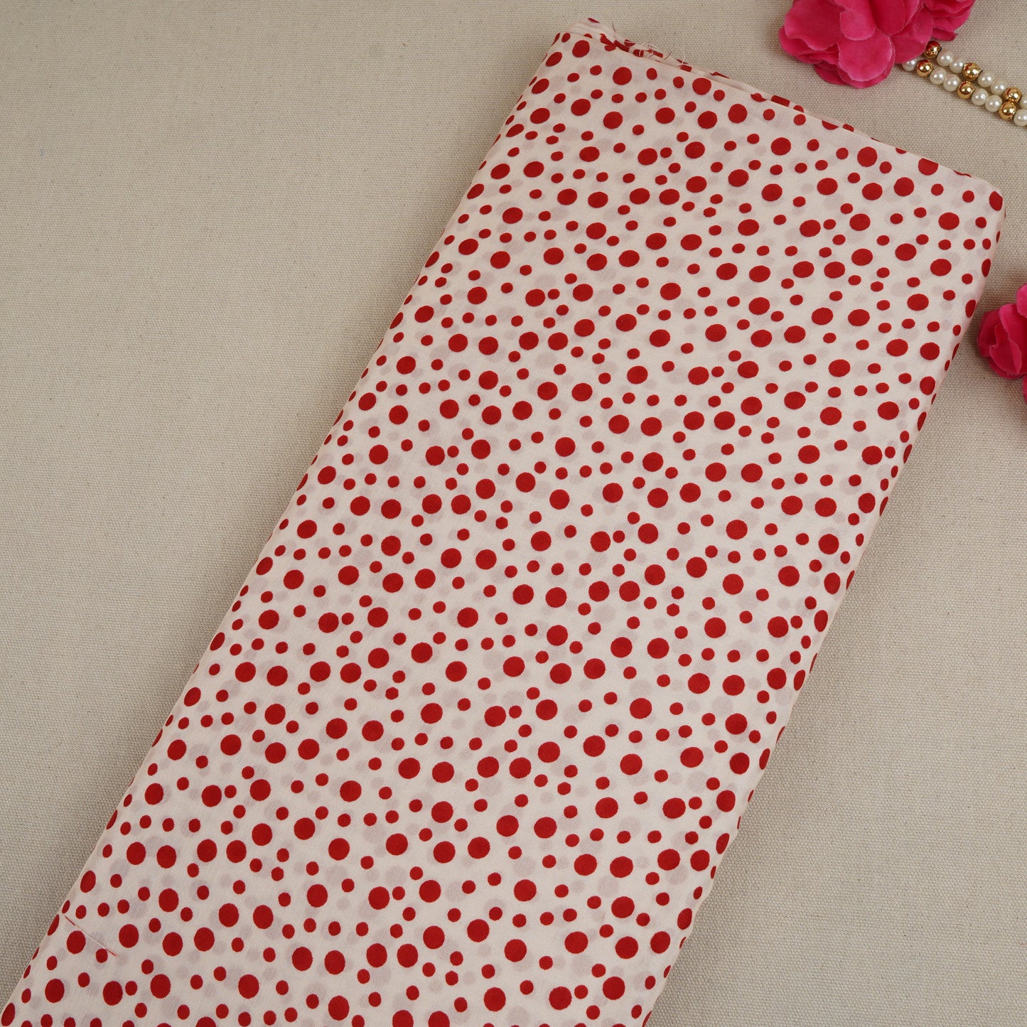 Red Floral Dot Print Muslin Fabric MF-30184
