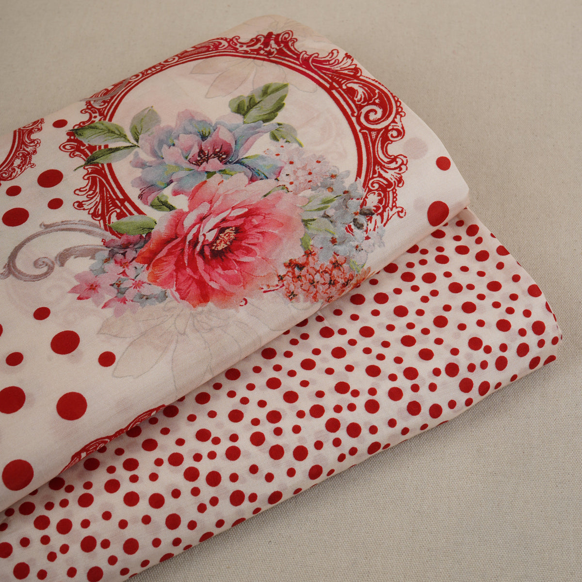 Red Floral Print Muslin Fabric MF-30183 - TradeUNO