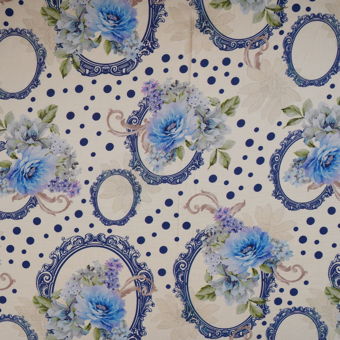Royal Blue Floral Print Muslin Fabric MF-30179