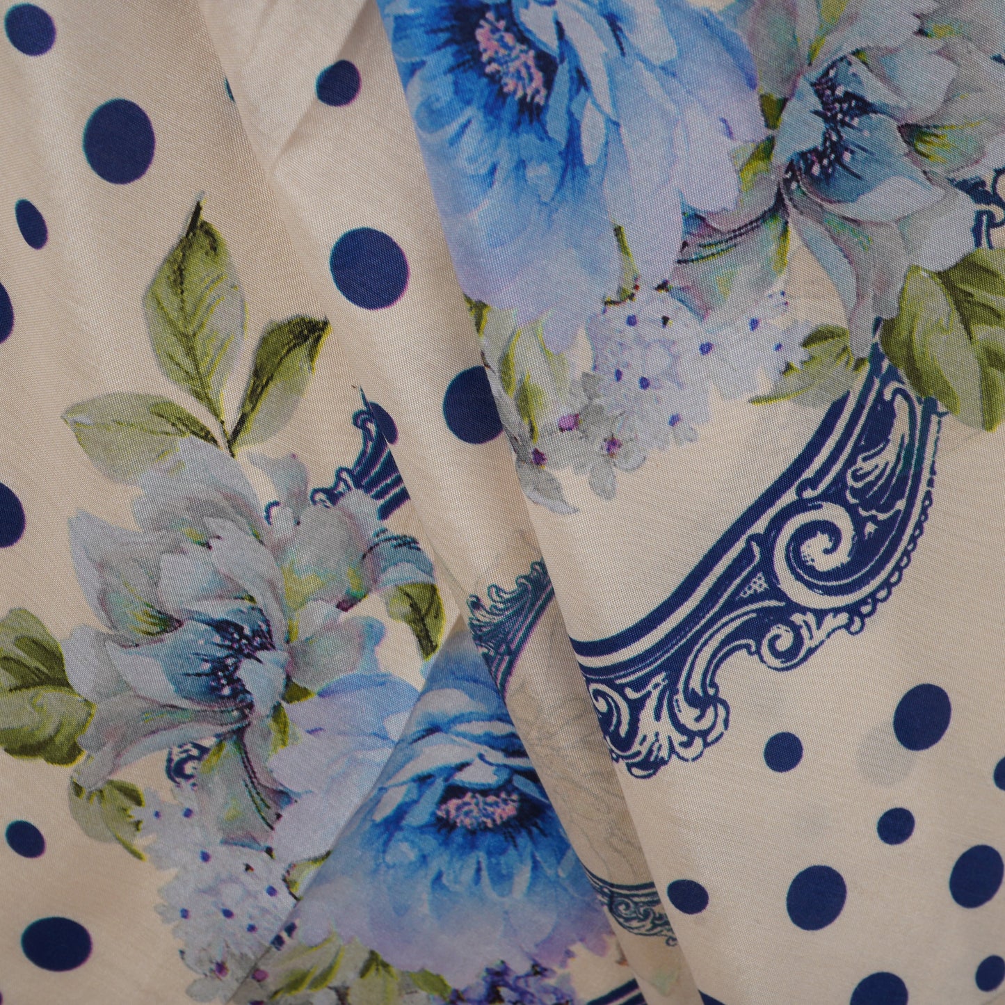 Royal Blue Floral Print Muslin Fabric MF-30179