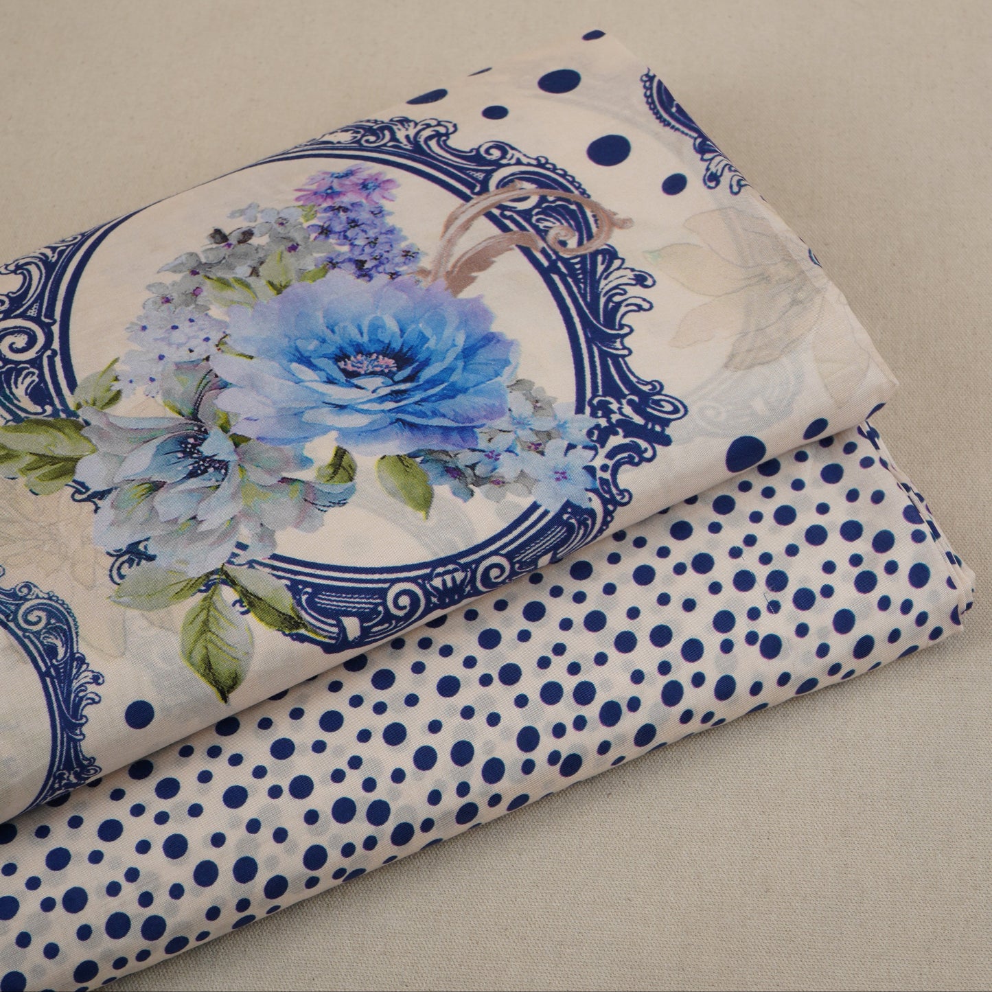 Royal Blue Floral Print Muslin Fabric MF-30179