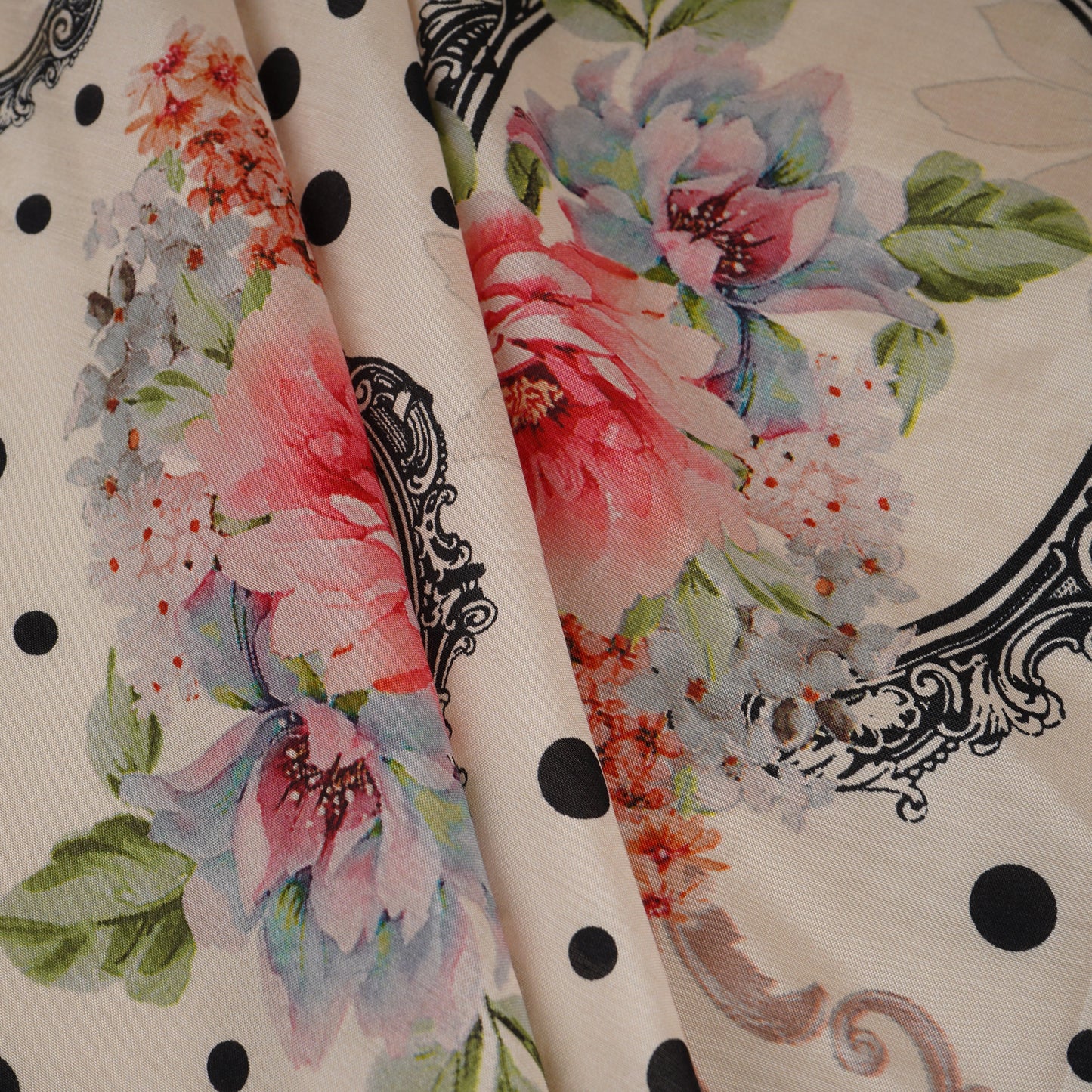 Black Floral Print Muslin Fabric MF-30181