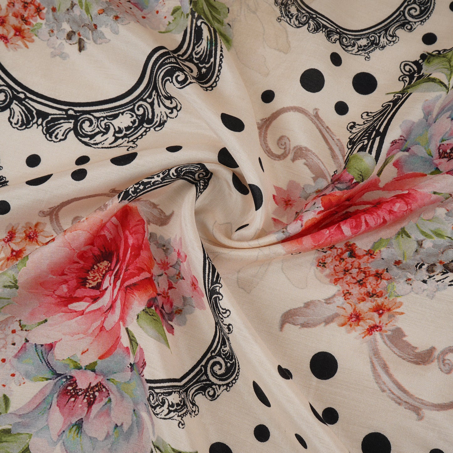 Black Floral Print Muslin Fabric MF-30181