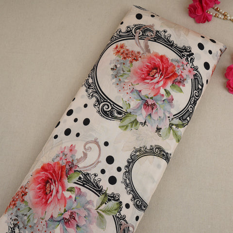 Black Floral Print Muslin Fabric MF-30181