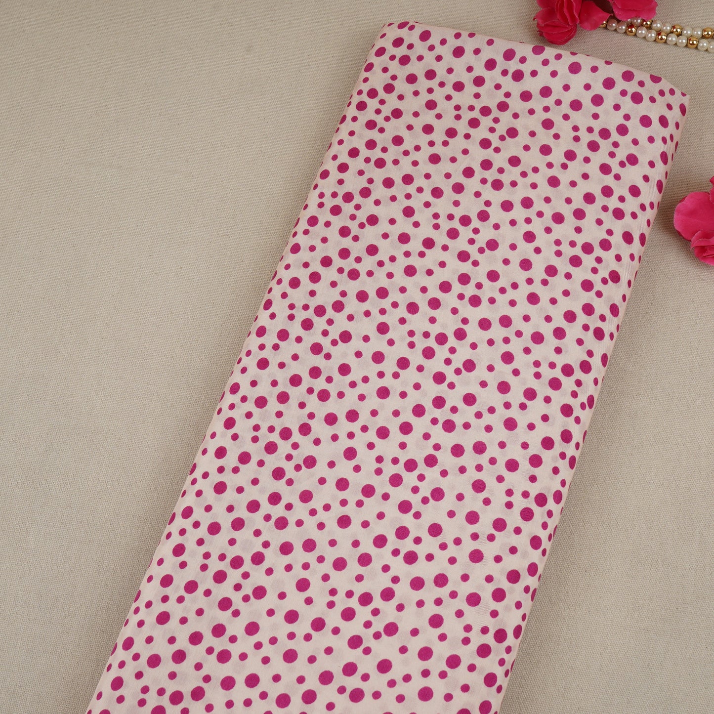 Magenta Pink Dot Print Muslin Fabric MF-30178