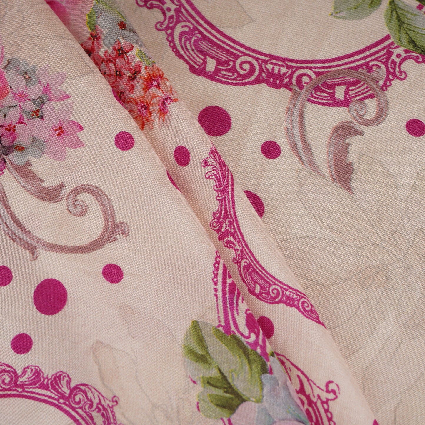 Magenta Pink Floral print Muslin Fabric MF-30177
