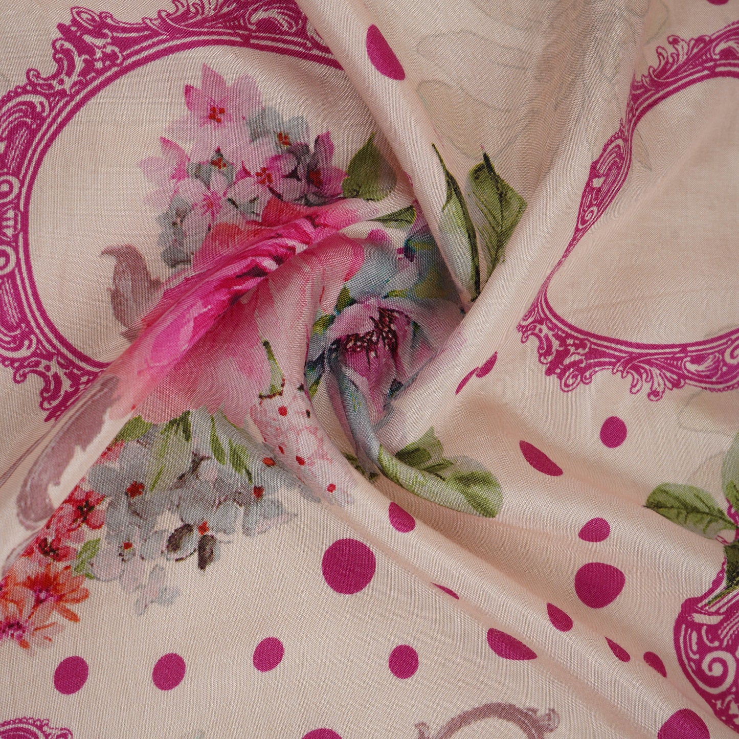 Magenta Pink Floral print Muslin Fabric MF-30177