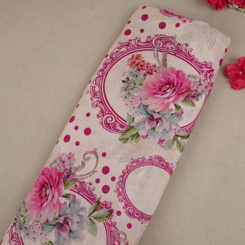 Magenta Pink Floral print Muslin Fabric MF-30177