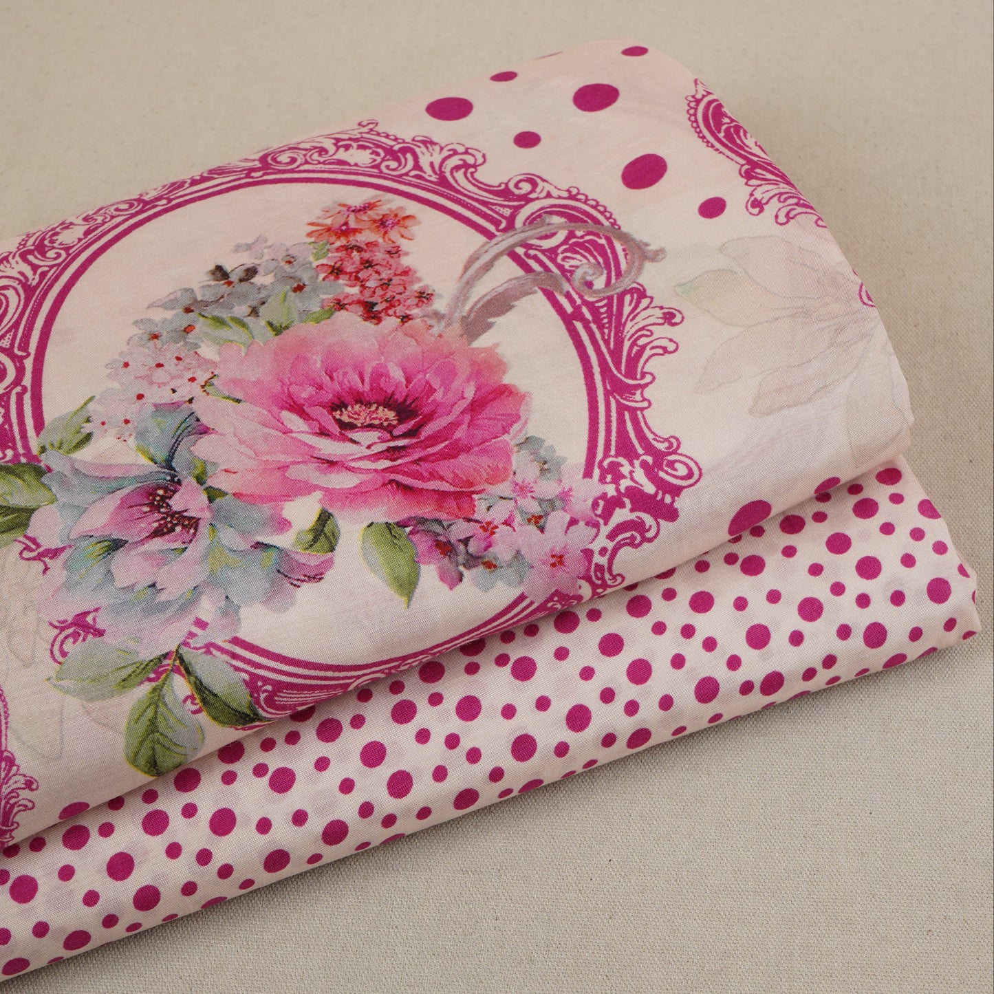 Magenta Pink Floral print Muslin Fabric MF-30177
