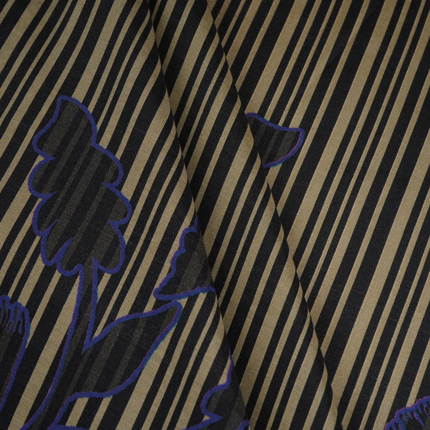 Cream & Black Floral Print Muslin Fabric MF-30198