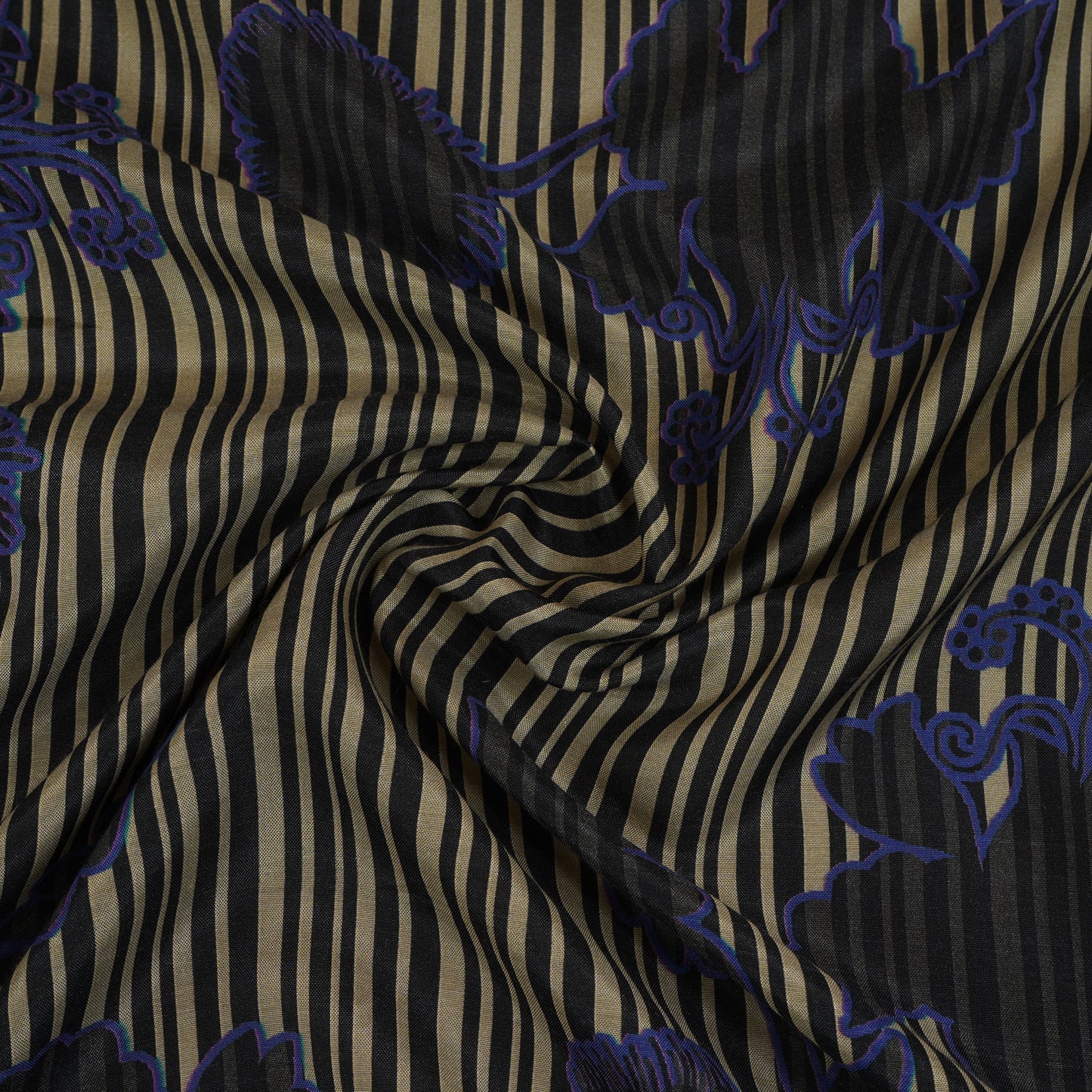 Cream & Black Floral Print Muslin Fabric MF-30198