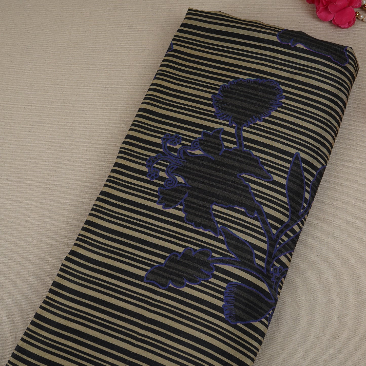 Cream & Black Floral Print Muslin Fabric MF-30198