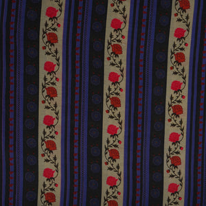 Cream & Navy Blue Stripes Print Muslin Fabric MF-30199 - TradeUNO