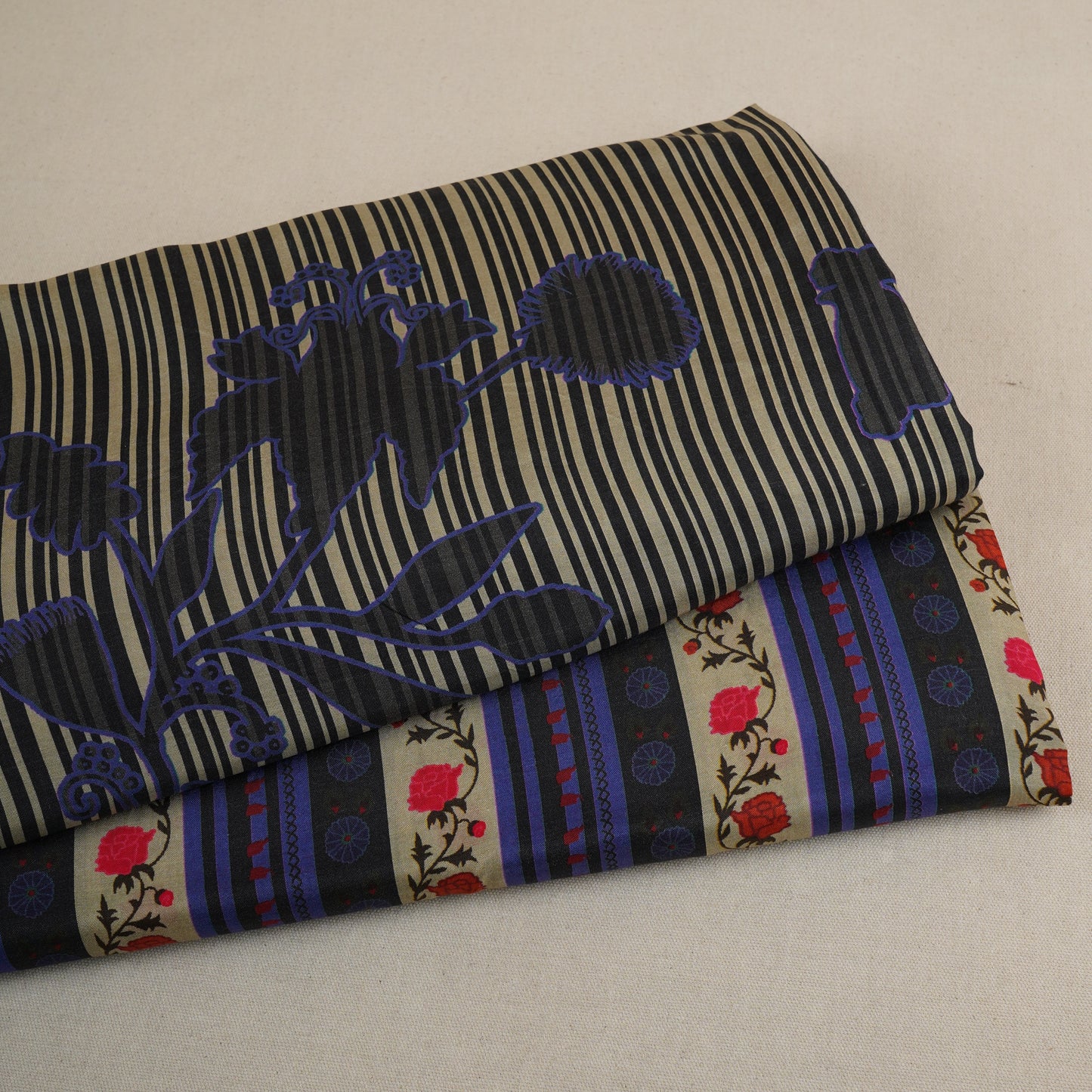 Cream & Black Floral Print Muslin Fabric MF-30198