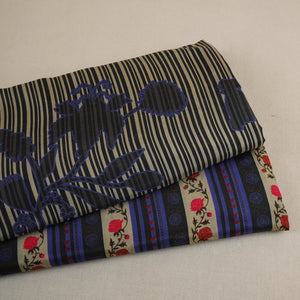Cream & Navy Blue Stripes Print Muslin Fabric MF-30199 - TradeUNO
