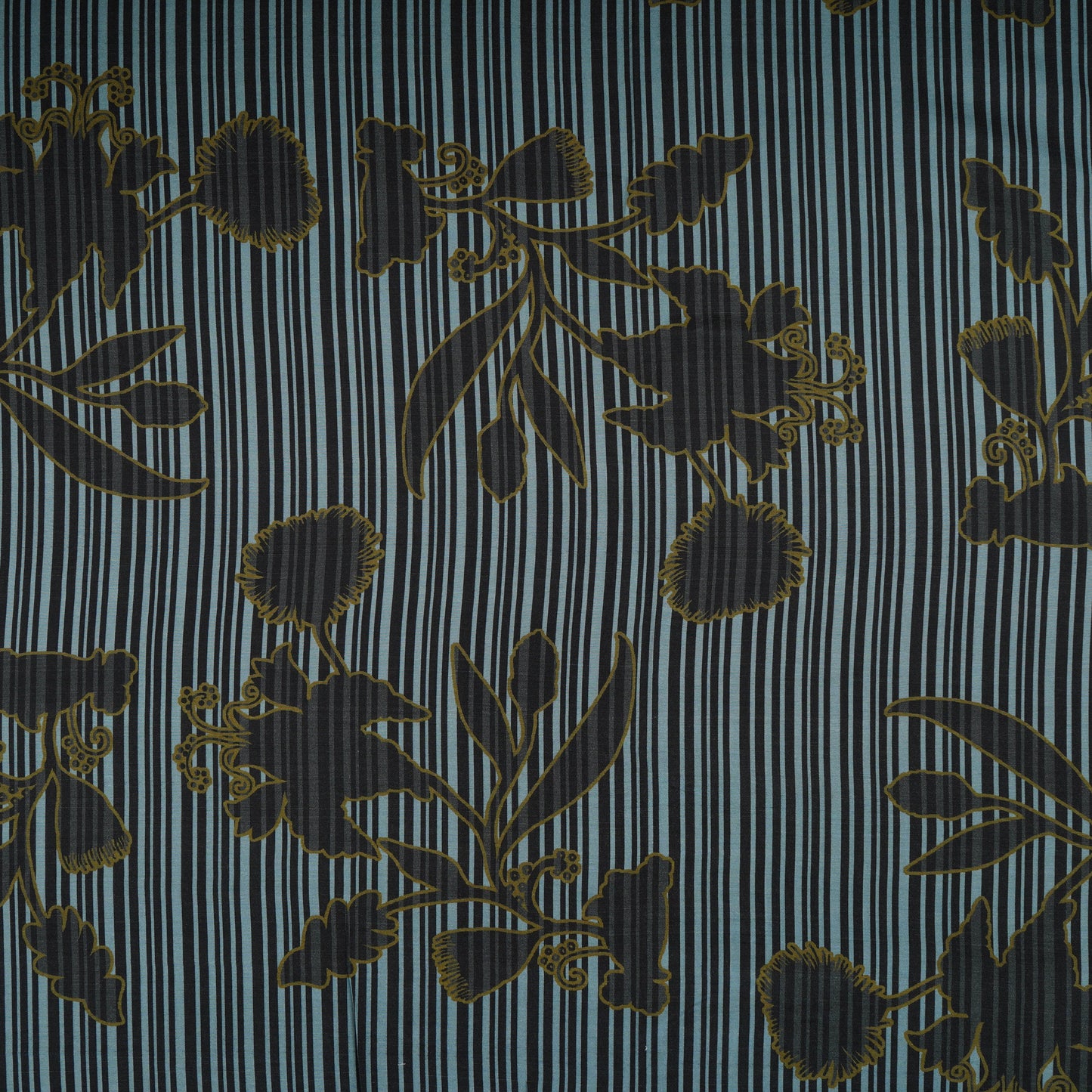 Sky Blue & Black Floral Print Muslin Fabric MF-30191