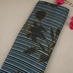 Sky Blue & Black Floral Print Muslin Fabric MF-30191