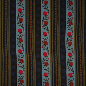 Sky Blue & Black Floral Stripes Print Muslin Fabric MF-30192 - TradeUNO