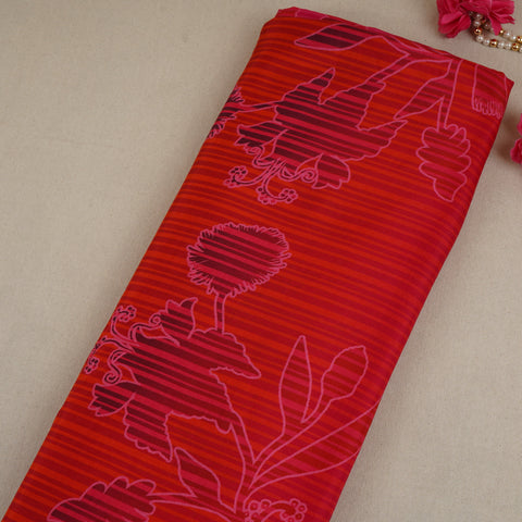 Orange & Pink Floral Print Muslin Fabric MF-30200