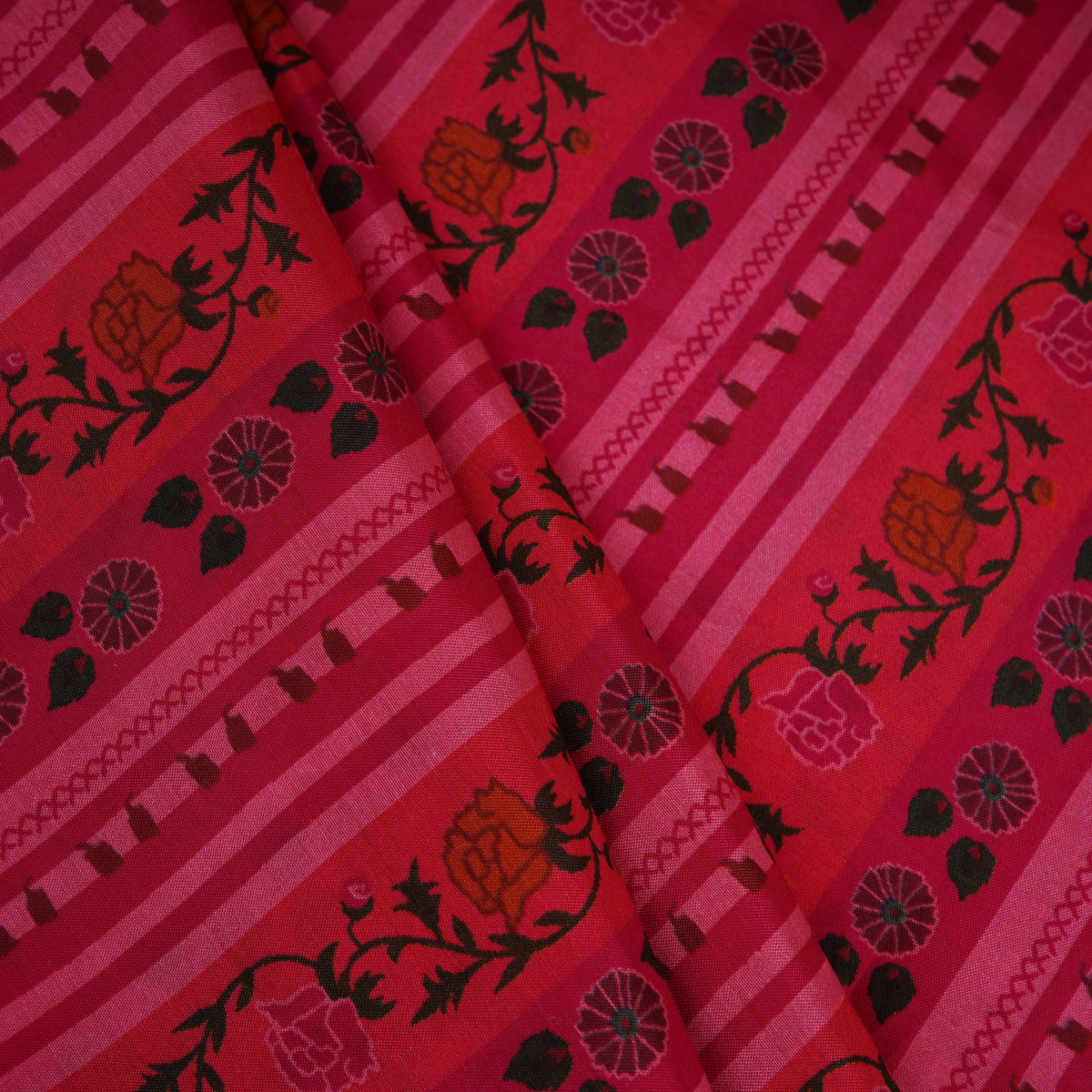 Orange & Pink Stripes Print Muslin Fabric MF-30201 - TradeUNO