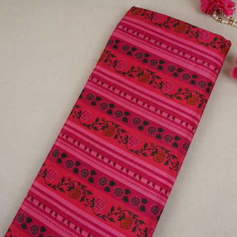 Orange & Pink Stripes Print Muslin Fabric MF-30201