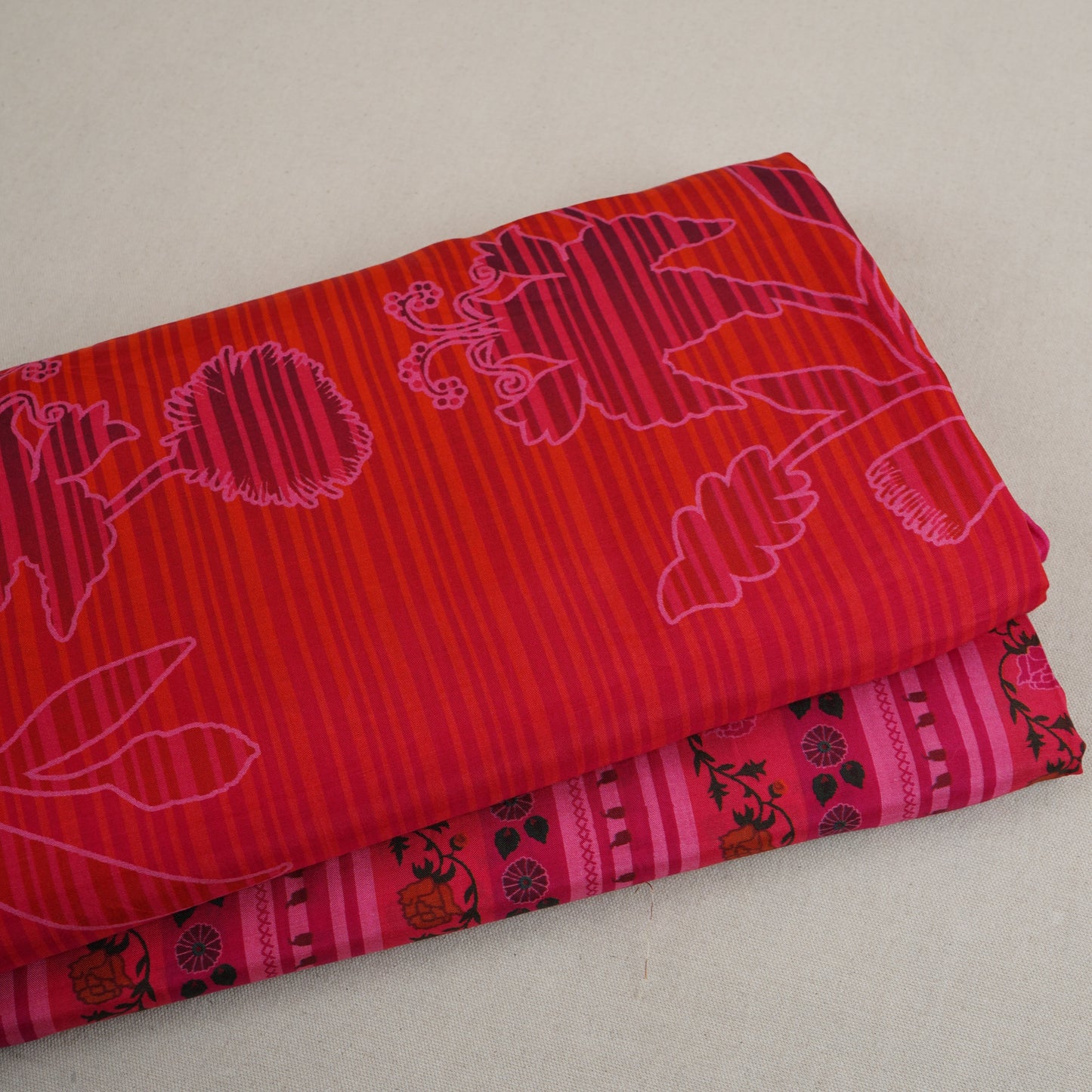 Orange & Pink Floral Print Muslin Fabric MF-30200