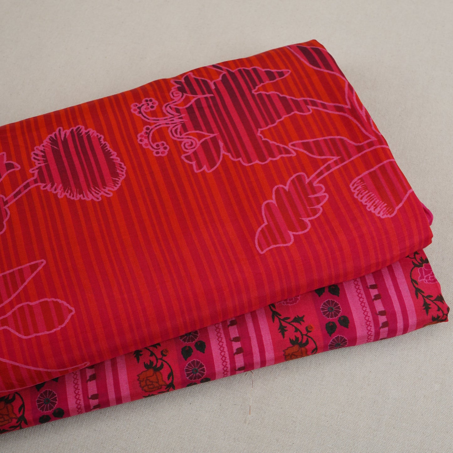 Orange & Pink Stripes Print Muslin Fabric MF-30201