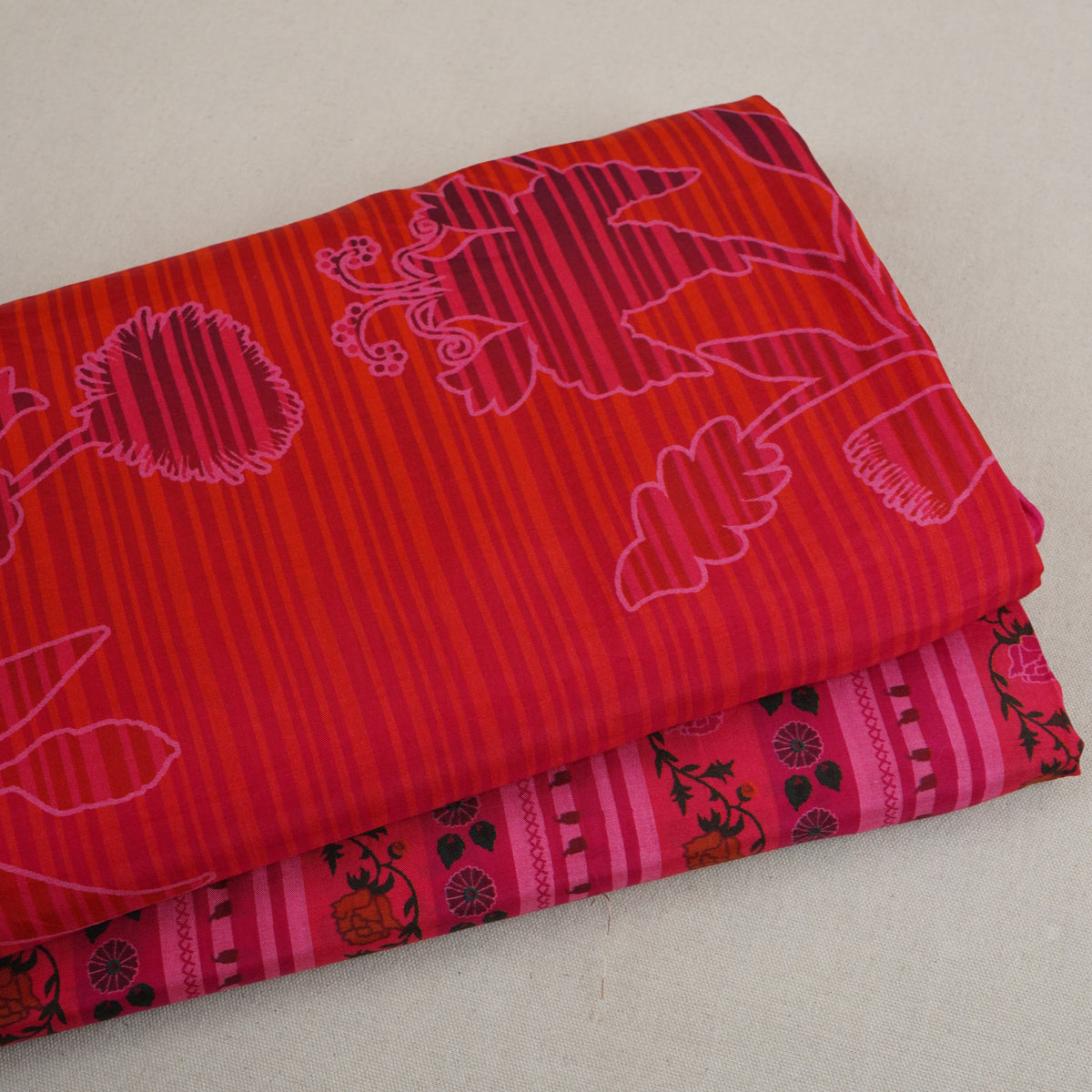 Orange & Pink Stripes Print Muslin Fabric MF-30201 - TradeUNO