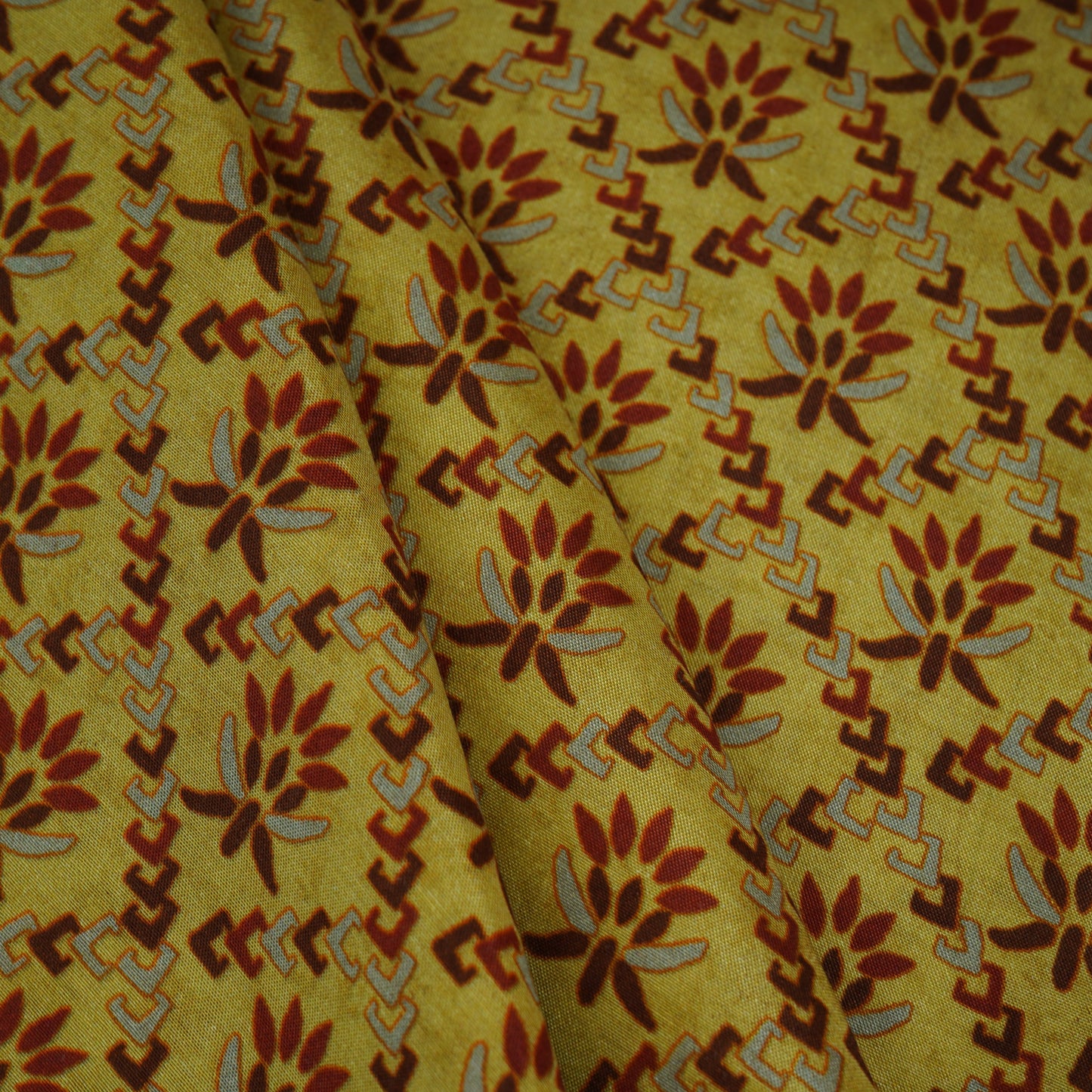 Mustard Yellow Floral Print Muslin Fabric MF-30190