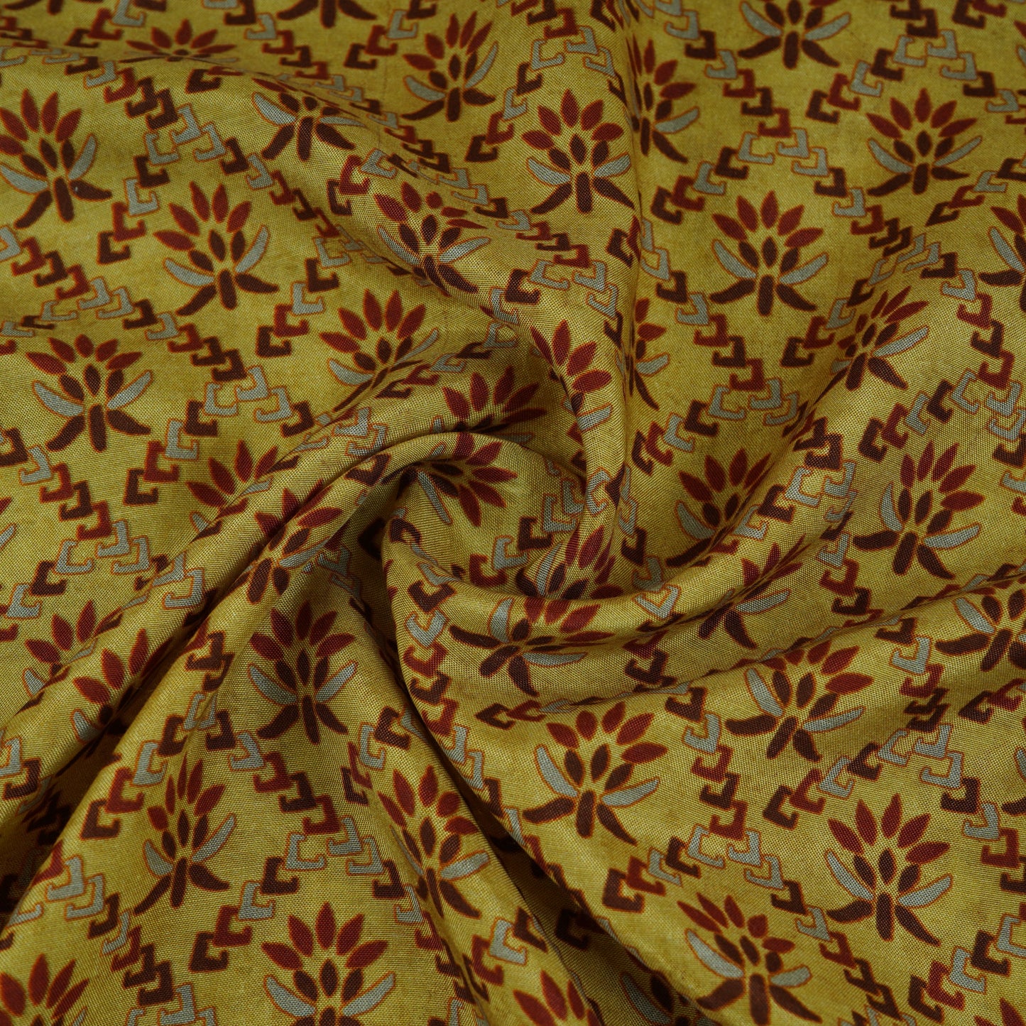 Mustard Yellow Floral Print Muslin Fabric MF-30190