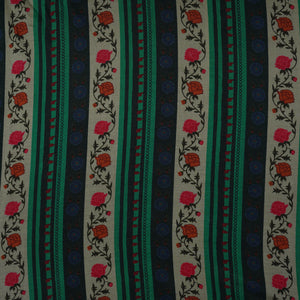 Green & Black Floral Stripes Print Muslin Fabric MF-30194 - TradeUNO
