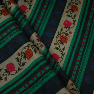 Green & Black Floral Stripes Print Muslin Fabric MF-30194 - TradeUNO