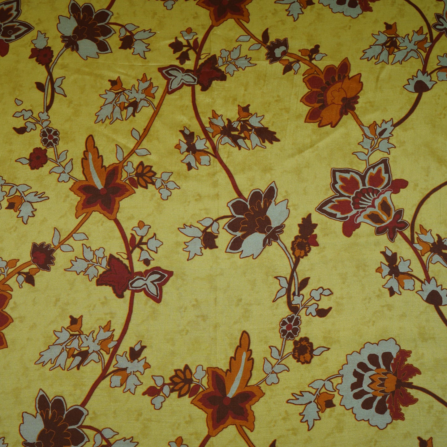 Mustard Yellow Floral Print Muslin Fabric MF-30189