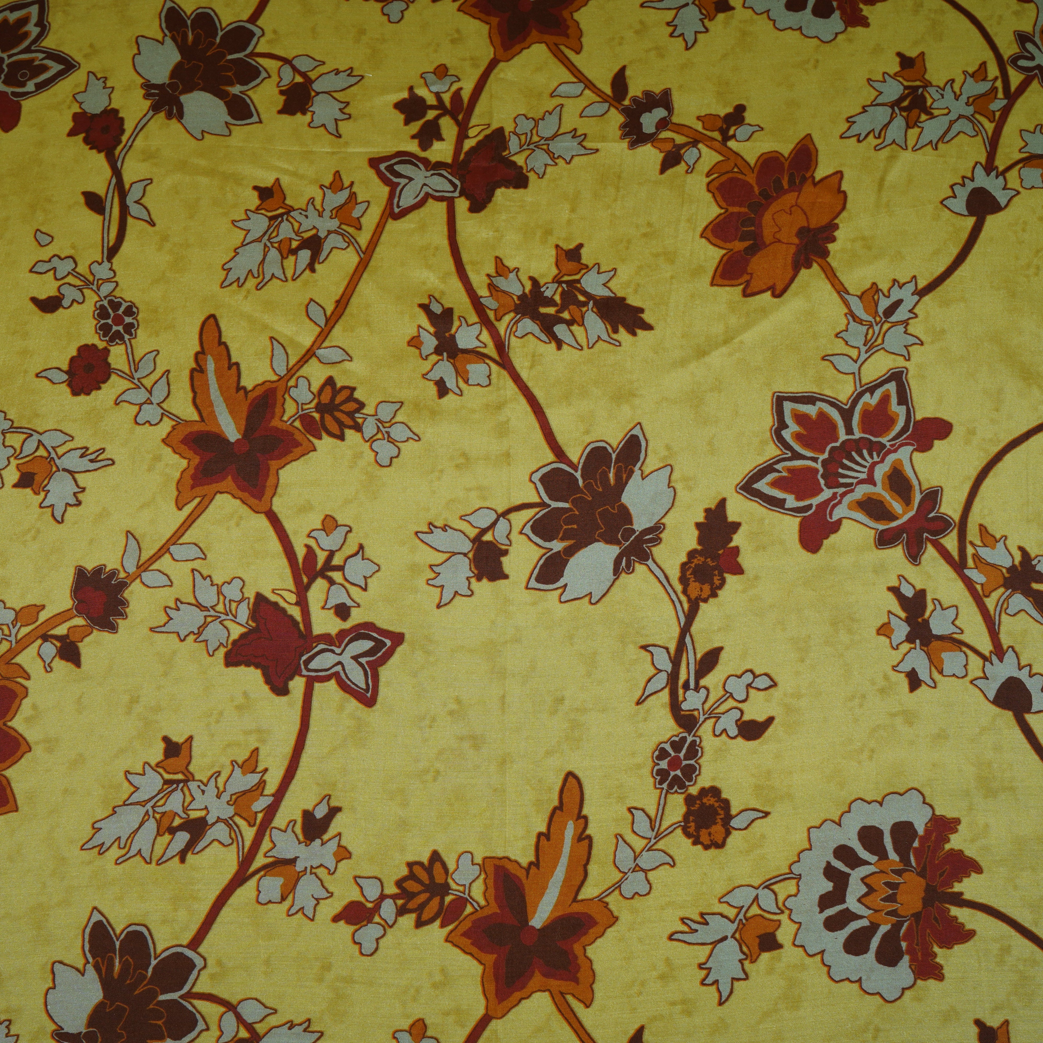 Mustard Yellow Floral Print Muslin Fabric MF-30189 - TradeUNO