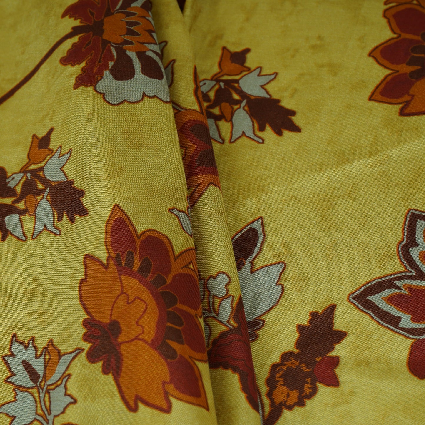 Mustard Yellow Floral Print Muslin Fabric MF-30189