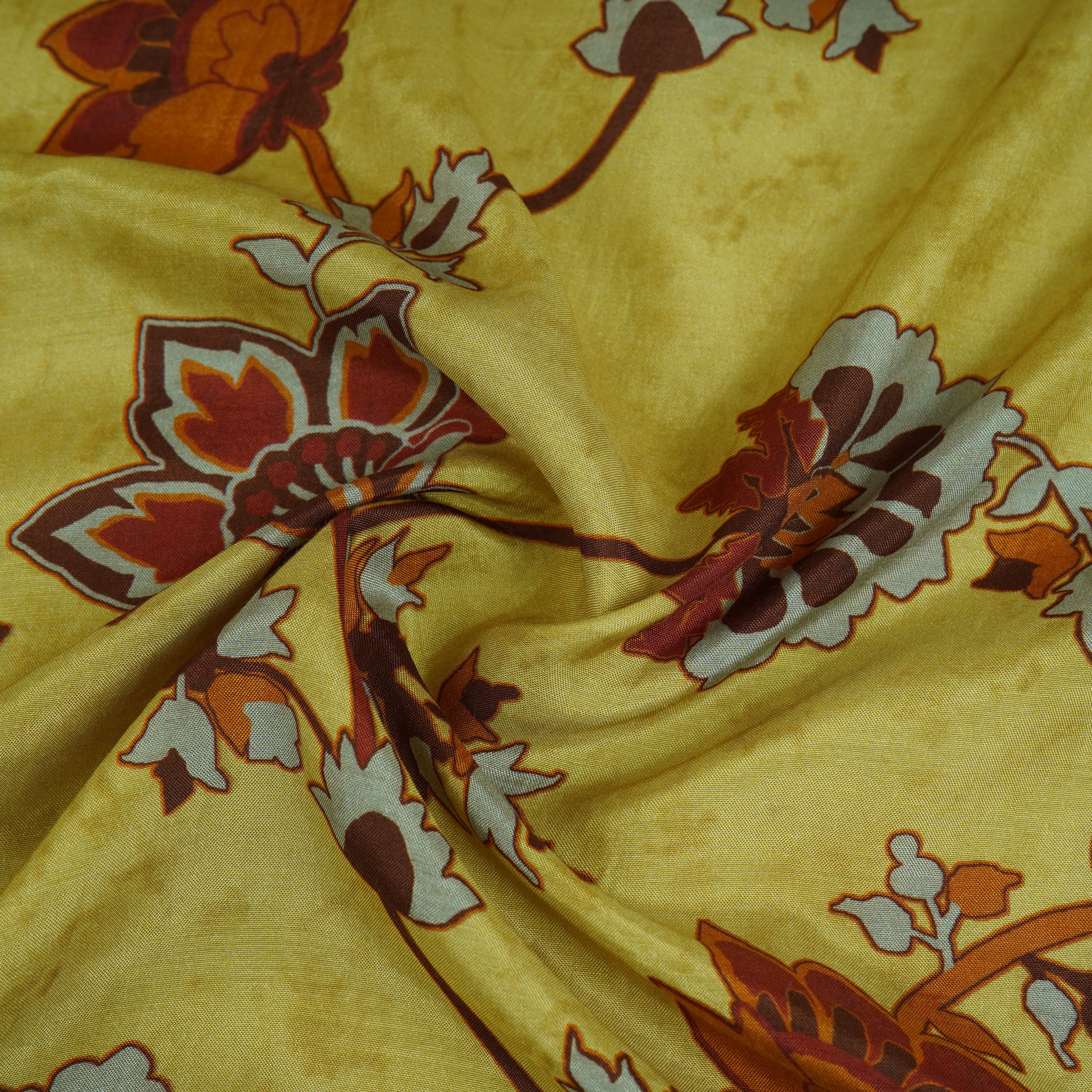 Mustard Yellow Floral Print Muslin Fabric MF-30189 - TradeUNO