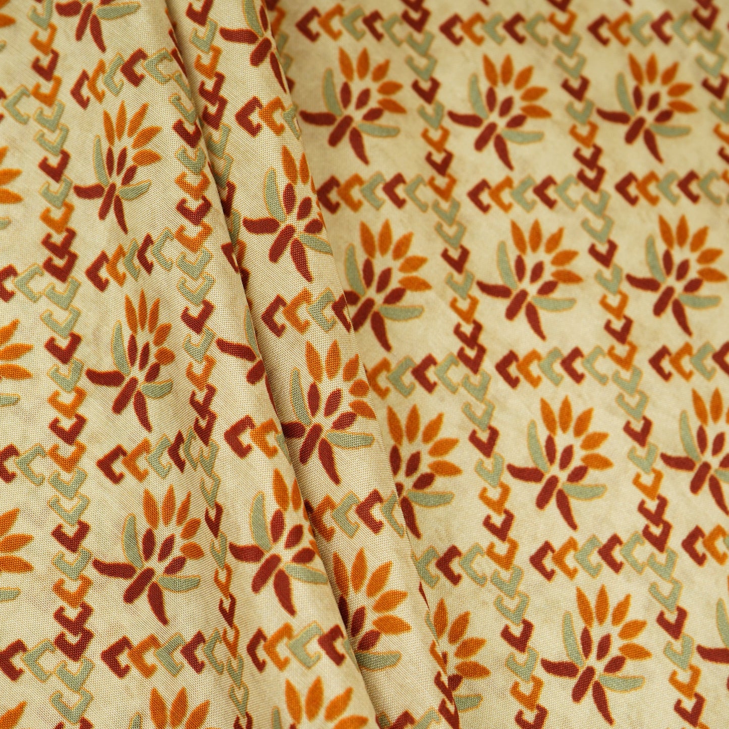 Cream Floral Print Muslin Fabric MF-30188