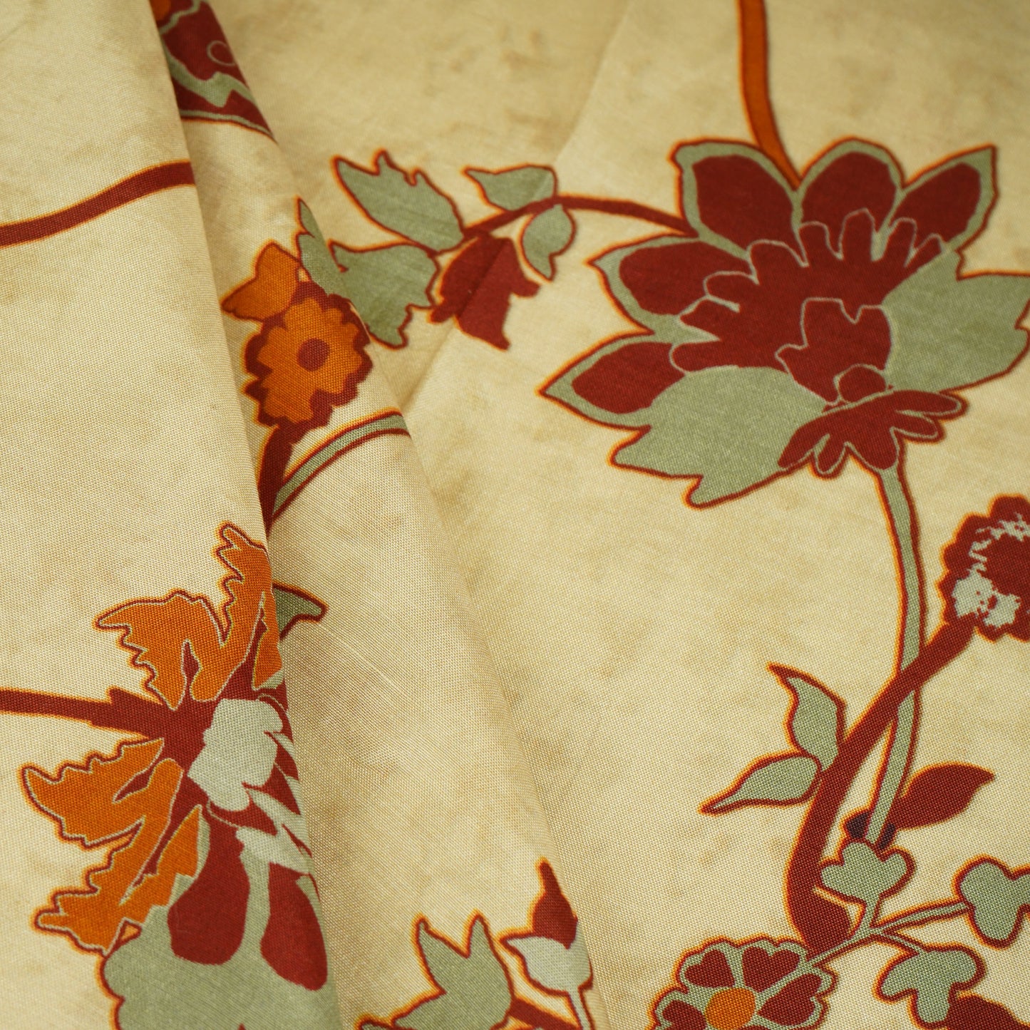 Cream Floral Print Muslin Fabric MF-30187