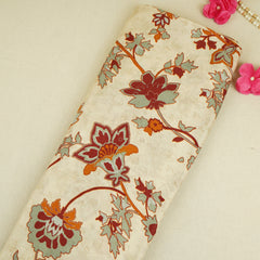 Cream Floral Print Muslin Fabric MF-30187