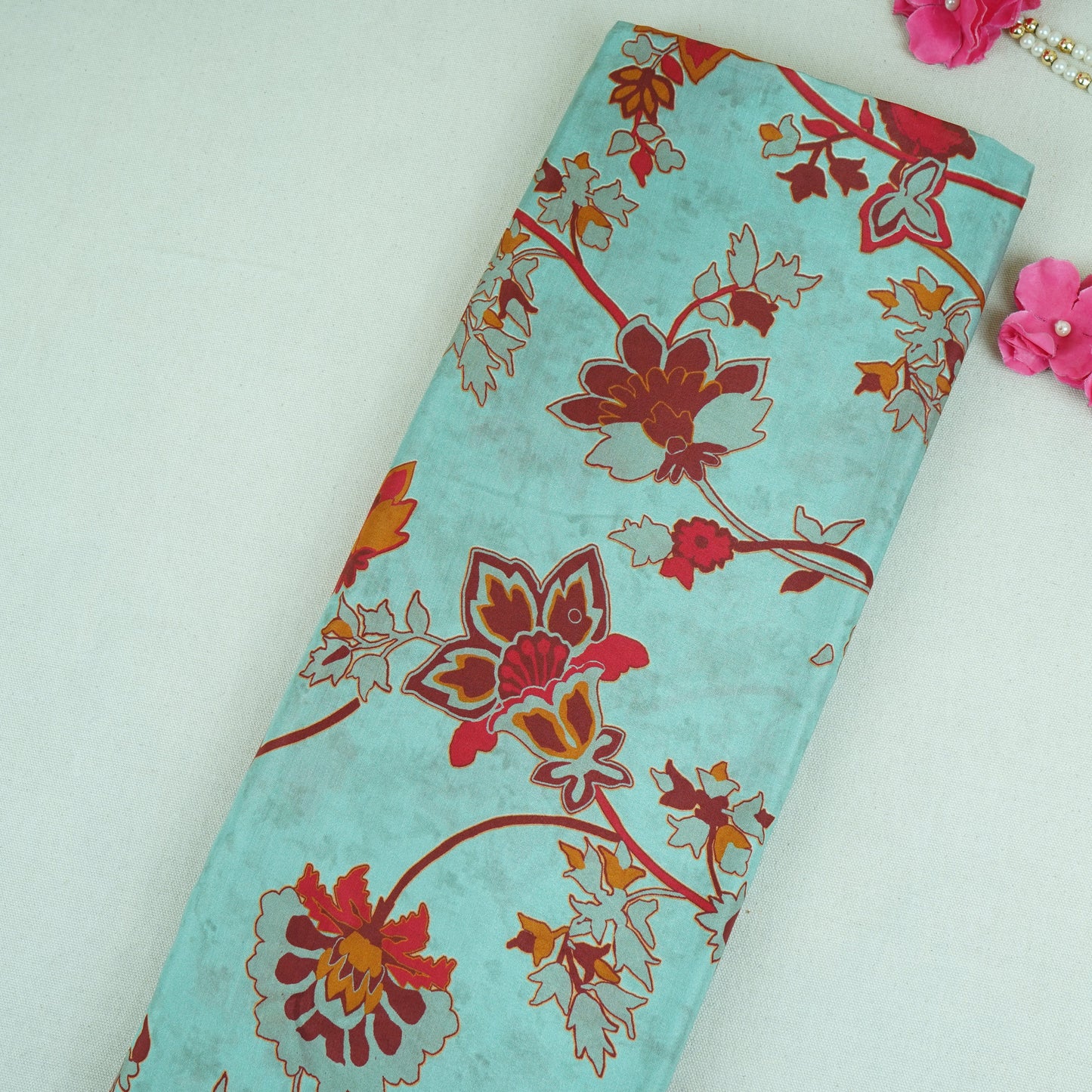 Light Grey Floral Print Muslin Fabric MF-30185