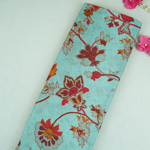 Light Grey Floral Print Muslin Fabric MF-30185
