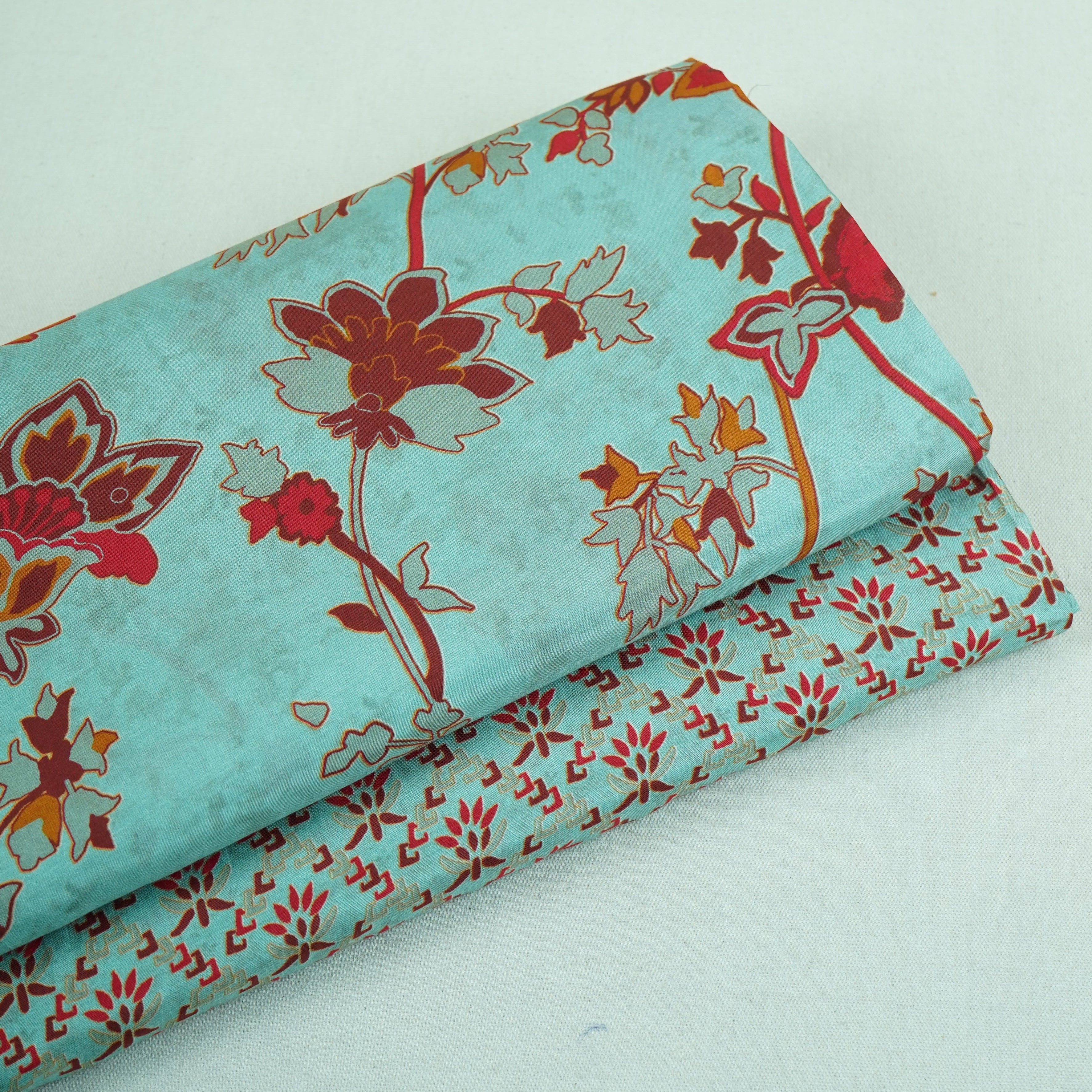 Light Grey Floral Print Muslin Fabric MF-30186 - TradeUNO