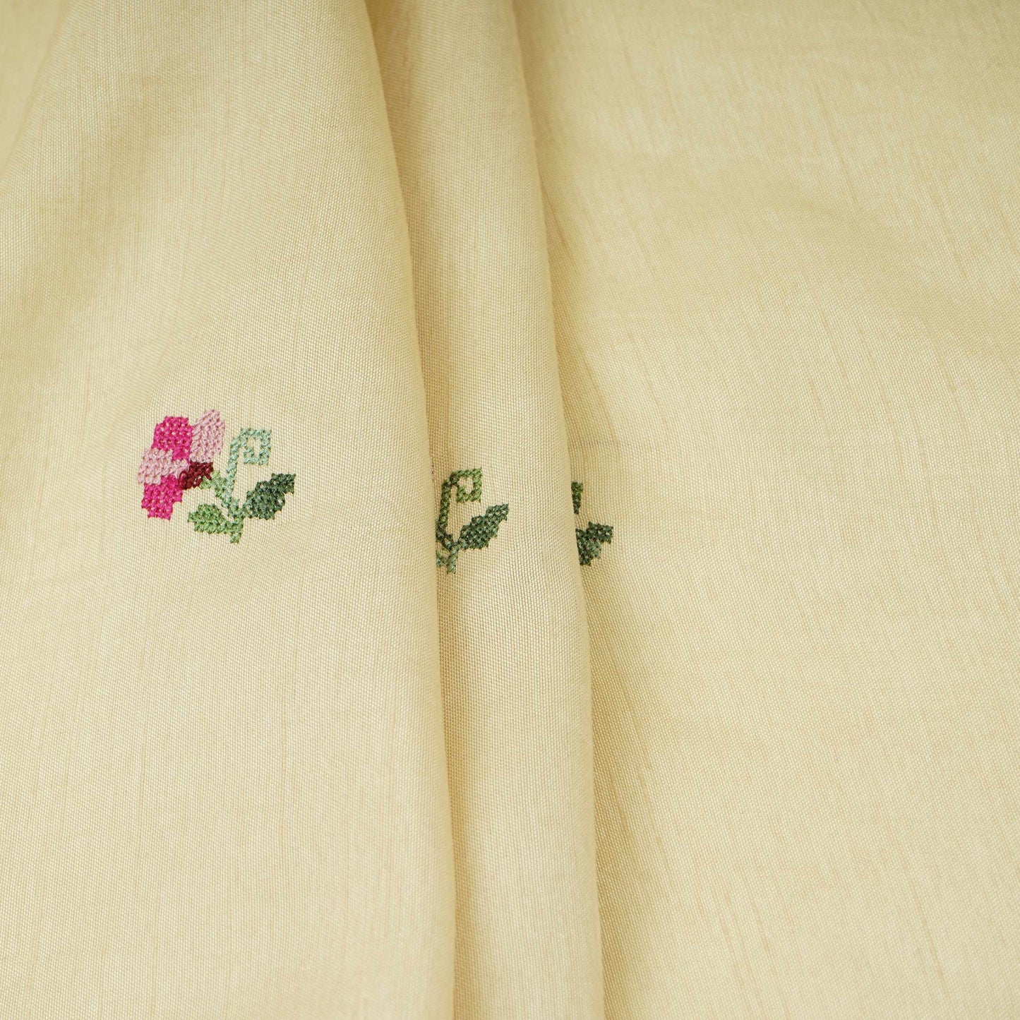 Cream Parsi Gara embroidery Raw Silk Fabric VFS-31516