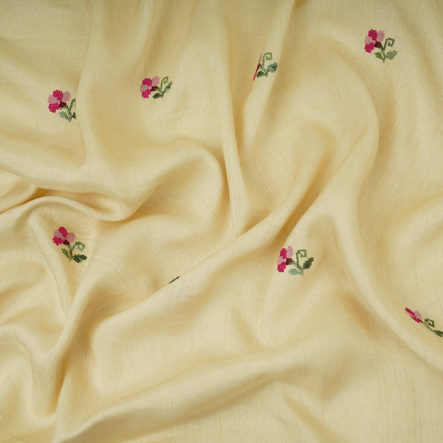 Cream Parsi Gara embroidery Raw Silk Fabric VFS-31516