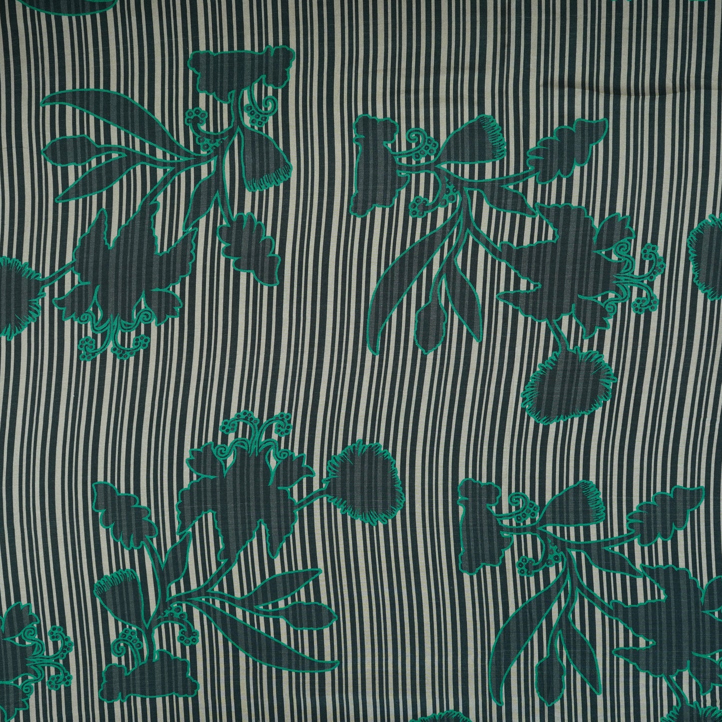 Green & Black Floral Print Muslin Fabric MF-30193