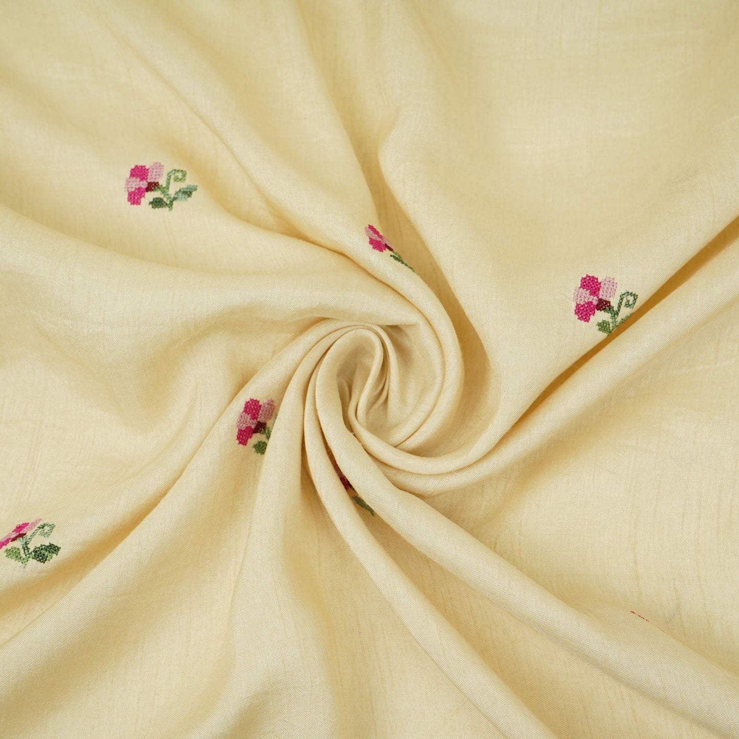 Cream Parsi Gara embroidery Raw Silk Fabric VFS-31516