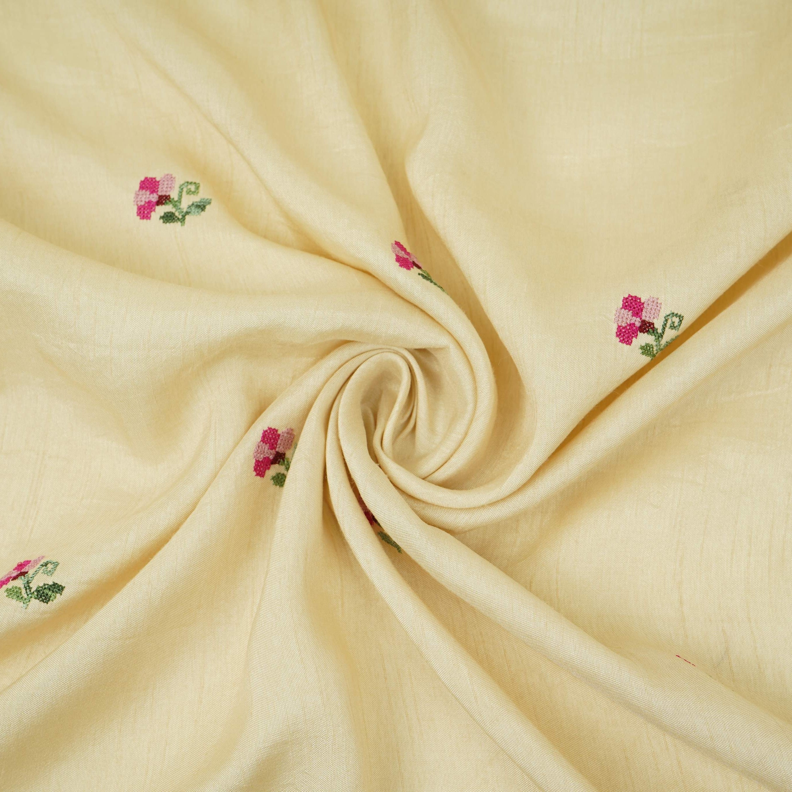 Cream Parsi Gara embroidery Raw Silk Fabric VFS-31516 - TradeUNO