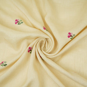 Cream Parsi Gara embroidery Raw Silk Fabric VFS-31516 - TradeUNO