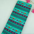 Green & Navy Blue Floral Stripes Print Muslin Fabric MF-30196